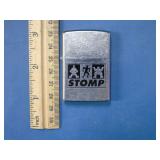 Zippo Stomp themed silver flip top lighter