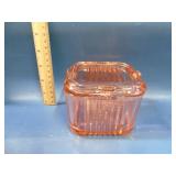 ribbed pink depression refrigerator dish with lid