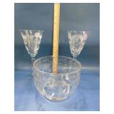 etched glass stemware and bowl