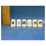 set of 6 vintage porcelain cat thimbles