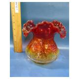 Amberina Kanawha ruffled glass grape and vine vase