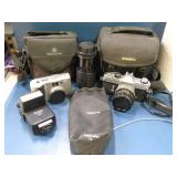 35mm camera lot Cannon, HP, and Tokina lens flash