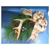 Christmas deco antlers, bow, pinecones