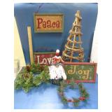 Christmas lot signs, tree, wreath, Santa