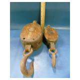 wooden block and tackle pulleys