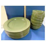16 pieces sage colored plates and bowls