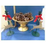 Reindeer candlesticks and bowl lot