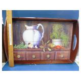 wooden service tray with ceramic inlay