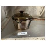 AMBER VISION CORNING POT W/LID, 1L, SPOUT