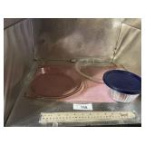 2) PYREX PIE PLATES, PYREX BOWL W/LID