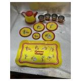 KIDS METAL CURIOUS GEORGE TEA SET: TEAPOT, 4)CUPS,