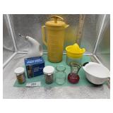 JUICER, TOOTH PICKS -NEW, VASES, OIL BOTTLE &
