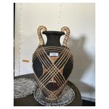 BLACK CERAMIC JUG-INSPIRED VASE  W/RATTAN-