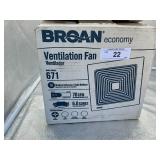 BROAN ECONOMY VENTILATION FAN MODEL 671-NIB