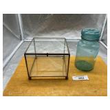 BALL IDEAL BLUE JAR & CLEAR GLASS BOX