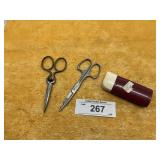 2) PAIR OF SEWING SCISSORS AND PENLIGHT
