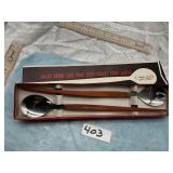 STAINLESS STEEL SALAD SPOON AND FORK W/CHERRY