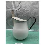 WHITE ENAMELWARE PITCHER, APPROX 8' TALL