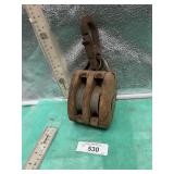 P G & E DOUBLE WOOD PULLEY