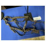 LEATHER HEAD STALL WITH "US" BUTTONS AND FORGED