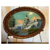 OVAL PICTURE W/FRAME OF WHITE HOUSE, (FISH SCALE )