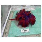 ORNATE RED & PURPLE FEATHER FASCINATOR HAT W/