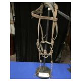 LEATHER HEADSTALL WITH BROWBAND AND VINTAGE CURB