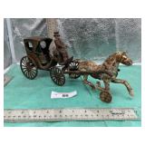 CAST IRON CARRIAGE W/ DRIVER & PASSENGER & HORSE