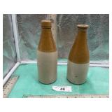 2) TWO-TONE GLAZED STONEWARE GINGER BEER OR ALE