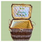 Wooven Wicker Laundry embroidered lined basket