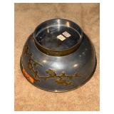 Chinese pewter bowl brass plum blossom inlay