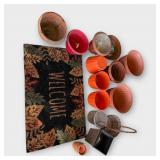 Black Leaf Welcome Mat w/ Planting Pots