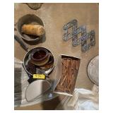 Accordion, hot pan, kitchen pans, and clothes pins