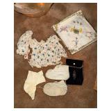 Baby doll clothes , shoes , and handkerchief