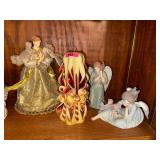 Angel tree, topper, wax candle, and angels