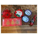 Christmas cookie trays and decorative bottle
