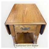 2 Vintage Oak Drop Leaf End Table w/ Single Drawer