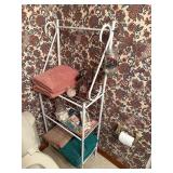 Bathroom, organizer shelf and contents