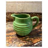 Over and Back Yellow Ware green ribbed pitcher