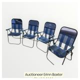 4 Vintage Folding Blue Plastic / Metal Chairs