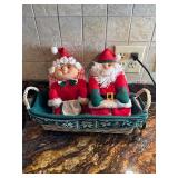 Miss Claus and Santa, vintage mittens and basket