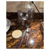 Rosewood silverware set in jar from 1950s