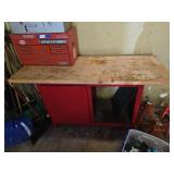 Red Metal Workbench with Drawer Cabinet