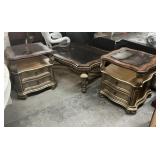 Large 3 Piece Glass Top Coffee and End Table Set.