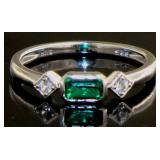 Elegant Emerald Cut Emerald Bezel Set Band