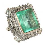 18k Gold 45.01 ct Natural Emerald & Diamond Ring