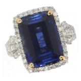18k Gold 10.70 ct Sapphire & Diamond Ring