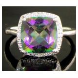 Cushion Cut 3.43 ct Mystic Topaz & Diamond Ring