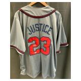 Autographed Dave Justice Braves Road Jersey