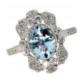 14k Gold 1.81 ct Oval Aquamarine & Diamond Ring